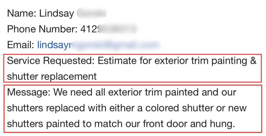 Real lead: exterior trim painting & shutter replacement request